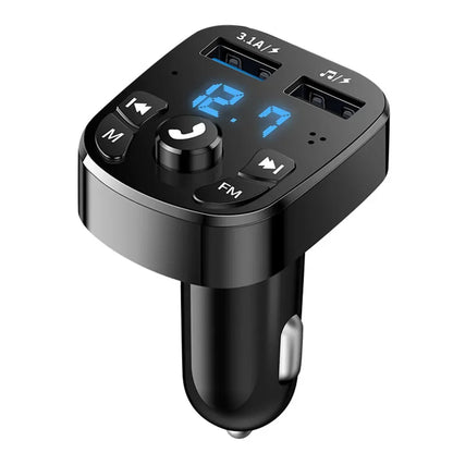 Transmisor FM Bluetooth 5.0 para Auto – Receptor de Audio Inalámbrico Manos Libres con Doble USB 3.1A+1.0A y Reproducción desde U-Disk