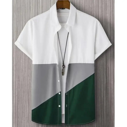 Camisa Oversize Hombre Verano | Shirt 3D Patchwork Plaid Estampada Casual Streetwear Manga Corta