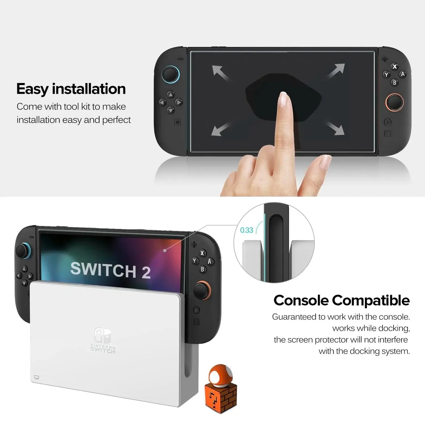 NS2 HD Screen Protector Tempered Glass for Switch 2, Transparent HD Anti-Scratch Tempered Glass Screen Protector Switch 2