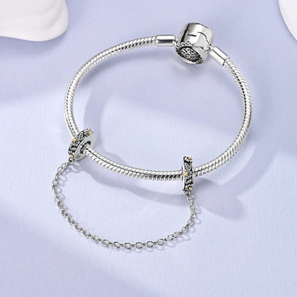 Charm de Plata 925 – Safety Chain, Avión, Tierra, Cámara y Margarita para Pulsera DIY Mujer