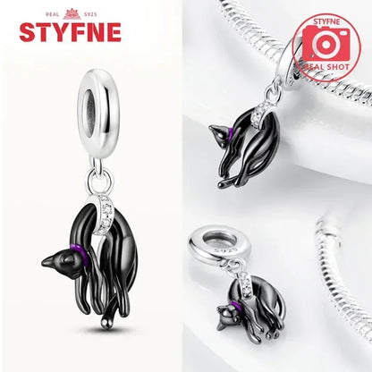 Charm Gato Negro de Plata 925 | Dije para Pulseras Pandora Mujer Joyería Fina
