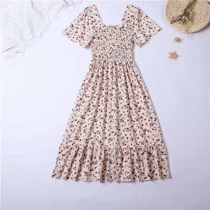 Vestido Midi Chiffon Mujer | Vestido Floral con Cintura Elástica y Espalda Descubierta Verano Primavera
