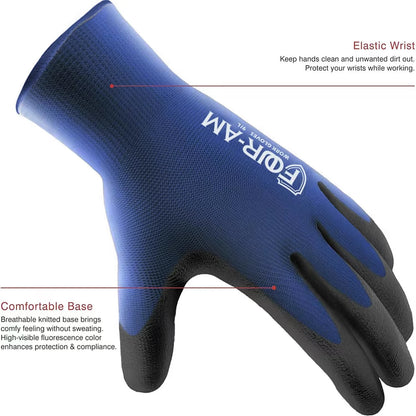 3 Pares de guantes de trabajo ultra finos – Recubrimiento PU, agarre superior, seguridad y comodidad con puño tejido