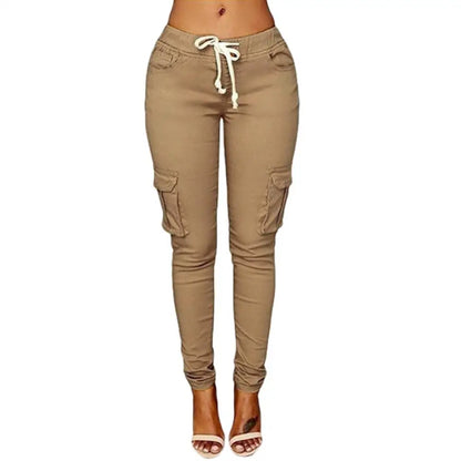 Pantalones Rectos Mujer | Cargo con Cordón Cintura Alta Multi-Bolsillos Casual S-4XL