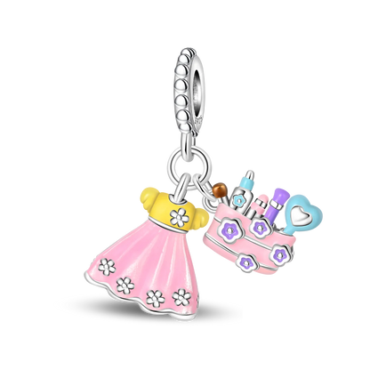 Charm Clip Plata 925 con Corazones, Corona y Concha | CZ Pavé Brillante | Compatible Pandora Original