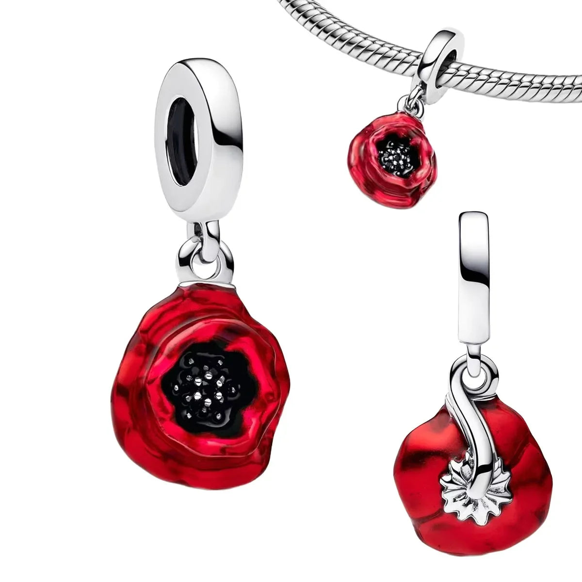 Charm Plata 925 Colgante Rosa Mariposa Corazón Flor Pájaro | Dije Para Pulsera Pandora Compatible