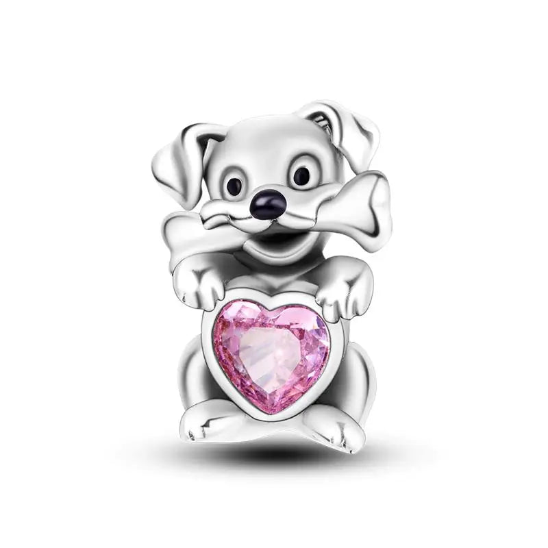Charm Mascotas y Animales en Plata 925 – Gatito, Perrito y Oveja con Circonitas de Colores | Compatible Pulsera Pandora