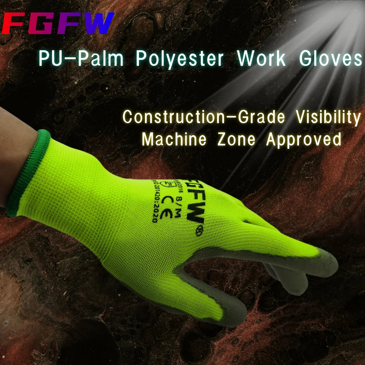 10 Pares Guantes de Trabajo PU 🧤 Antideslizantes, Resistentes y Ligeros – Guantes de Seguridad Certificados EN 388/ISO20471 (Tallas S/M/L/XL)