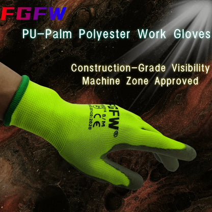 10 Pares Guantes de Trabajo PU 🧤 Antideslizantes, Resistentes y Ligeros – Guantes de Seguridad Certificados EN 388/ISO20471 (Tallas S/M/L/XL)