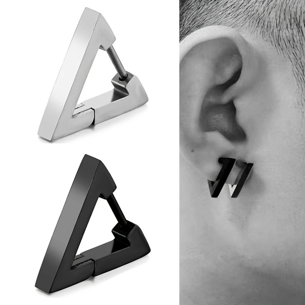 Aretes Punk Triangulares – Acero Inoxidable Hipoalergénico Unisex, Estilo Moderno y Duradero