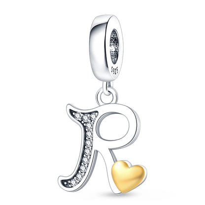 Charm letras alfabeto inglés de plata 925 – Colgante inicial A-Z para pulsera tipo Pandora, joyería DIY personalizada