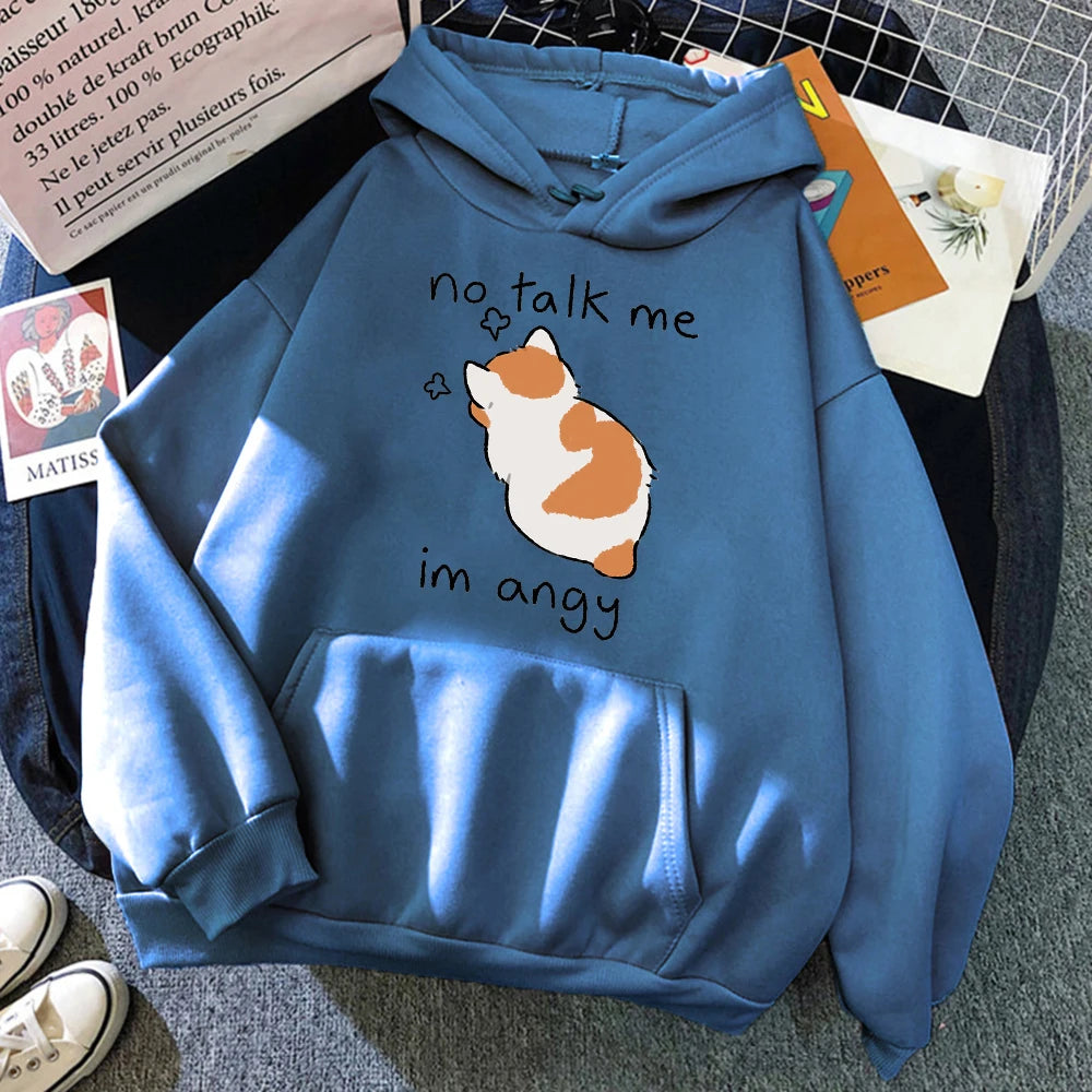 Hoodie Oversize Mujer Algodón | Sudadera Gato Enojado Hip Hop Streetwear Casual