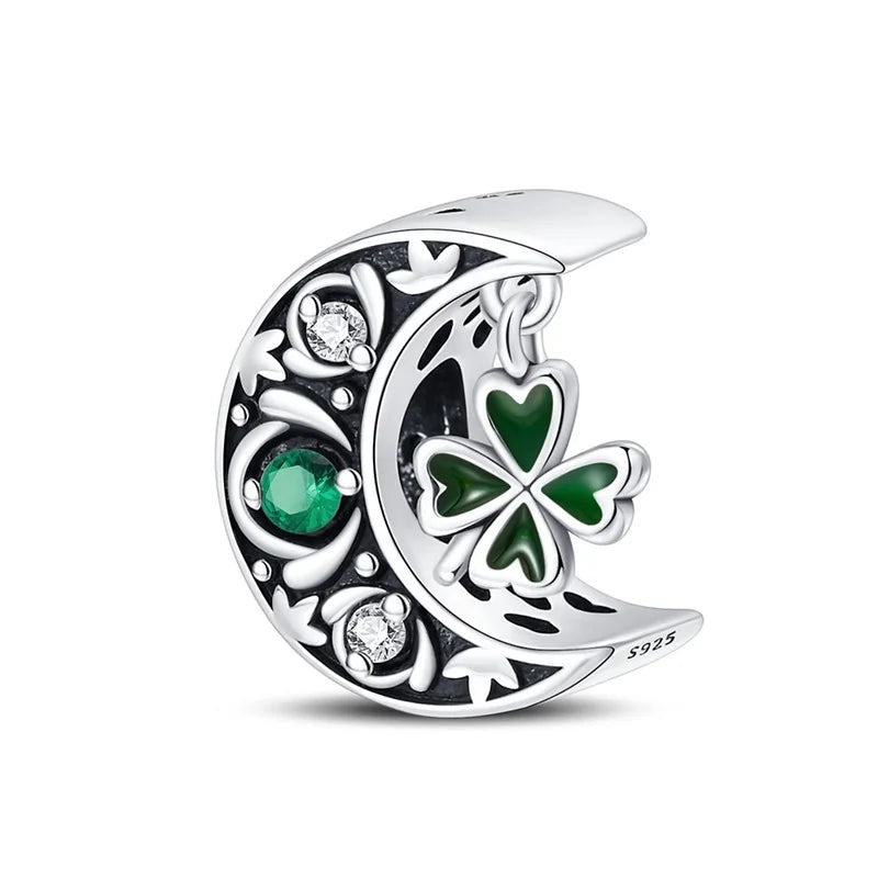 Charm de Plata S925 Mariquita de Siete Puntos y Trébol de la Suerte – Abalorio Colorido y Brillante para Pulseras Originales