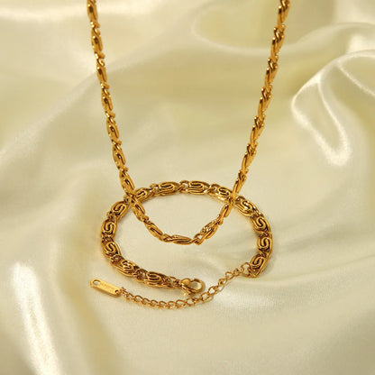 Conjunto de Joyería Geométrico – Collar y Pulsera en Acero Inoxidable Dorado 18K para Mujer
