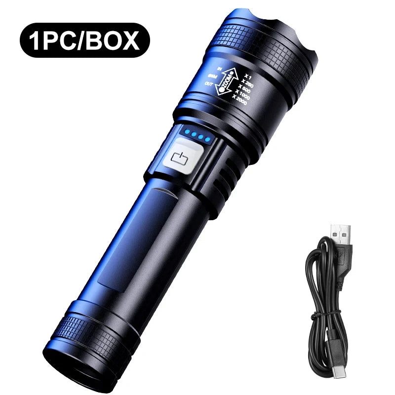 Linterna LED Táctica 2000LM Alta Potencia | USB Recargable, Zoom Ajustable, Emergencias y Camping