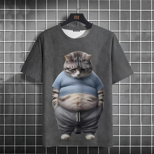 Camiseta Oversized Hombre y Mujer | Verano 2025 | Estampado Gato Divertido Manga Corta Cuello Redondo