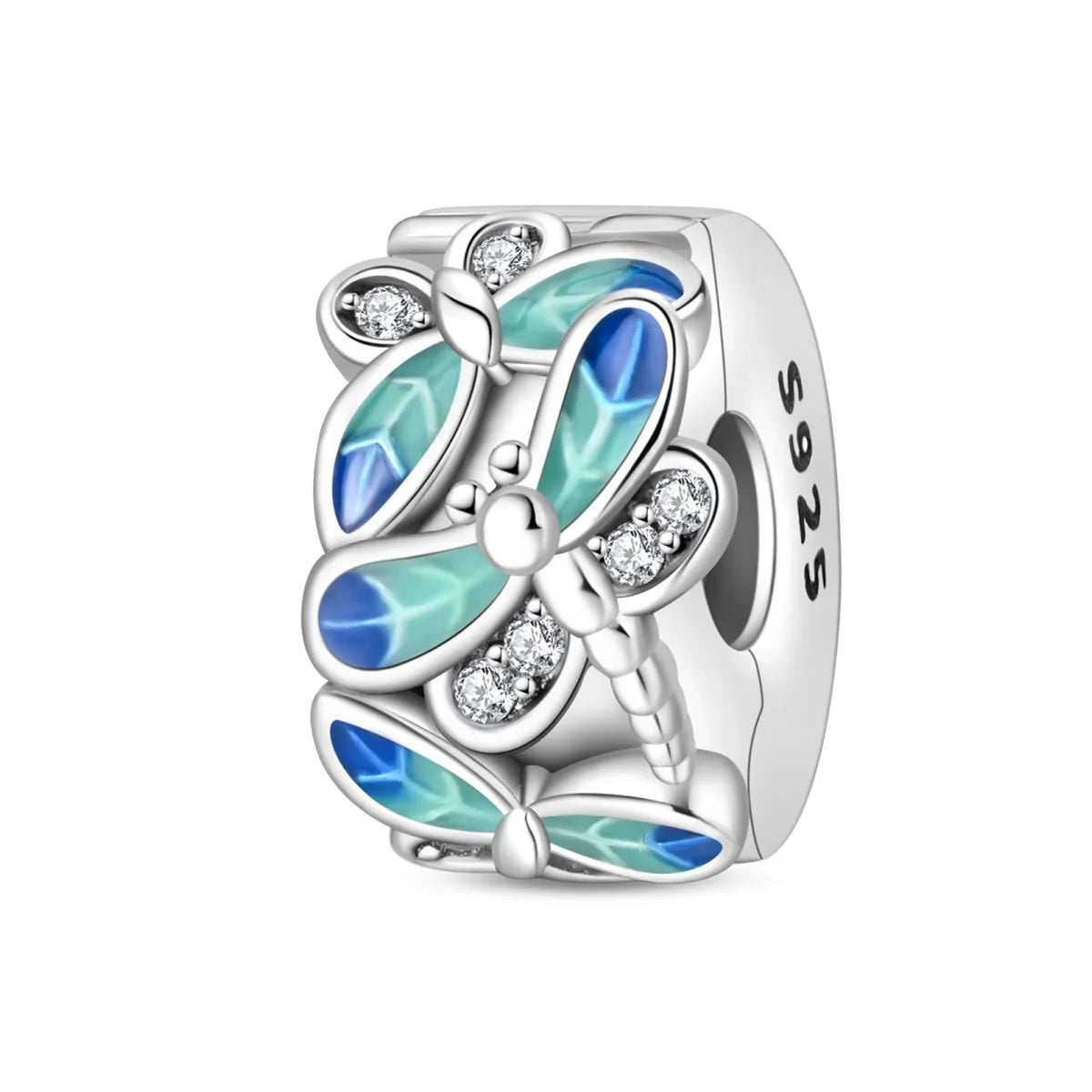 Charm de Plata 925 Trébol Azul Degradado y Flor Iris Rosa – Abalorio Elegante para Pulseras Originales