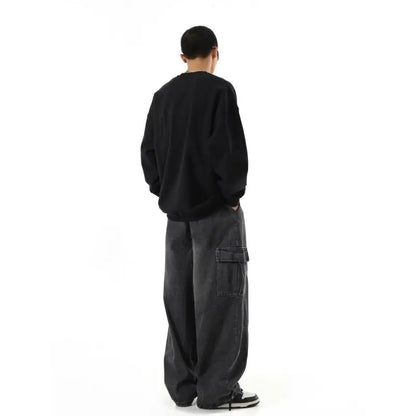 Jeans Cargo Negros Y2K para Hombre – Pantalones Baggy Oversize Streetwear Casual Pierna Ancha Estilo Hippie Vintage Denim