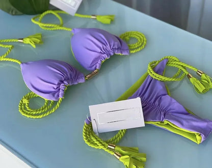 Bikini Mujer 2025 | Triángulo Multicolor Sin Espalda con Cordón