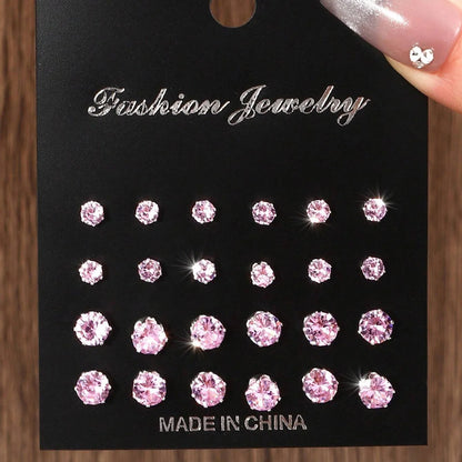 Set de 12 Pares de Aretes de Circonia – Pendientes Brillantes y Elegantes para Mujer, Regalo Ideal