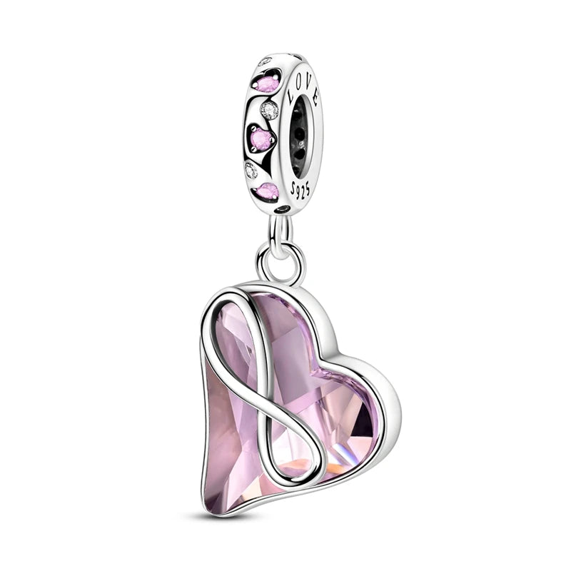 Charm Plata 925 Día de la Madre | Dije Corazón Rosa Love Mom Compatible Pandora Pulsera Collar Mujer