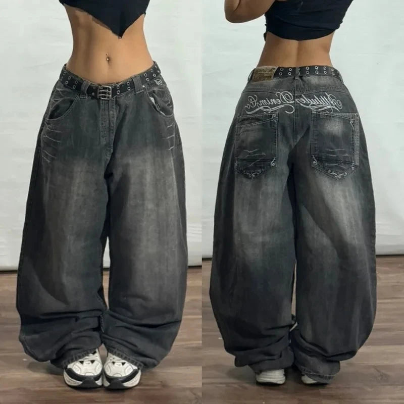 Jeans Baggy Bordados Hombre | Pantalones Oversize Y2K Hip Hop Streetwear Harajuku Cintura Alta Pierna Ancha