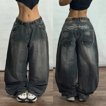 Jeans Baggy Bordados Hombre | Pantalones Oversize Y2K Hip Hop Streetwear Harajuku Cintura Alta Pierna Ancha