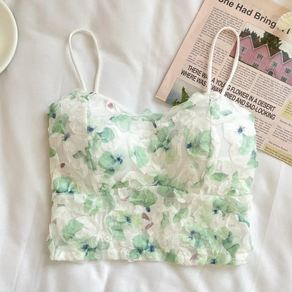 Top Corset Floral Mujer | Camiseta Sin Mangas con Encaje Retro Elegante de Verano
