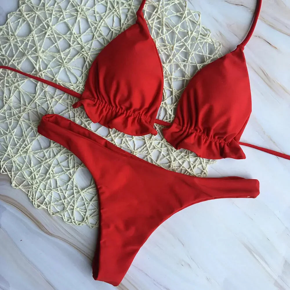 Bikini Brasileño Mujer 2025 | Push Up Bandage Top y Braguita Tanga