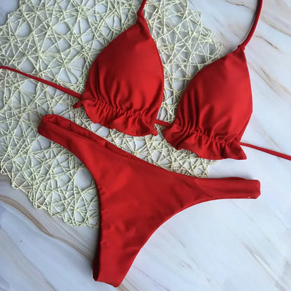 Bikini Brasileño Mujer 2025 | Push Up Bandage Top y Braguita Tanga