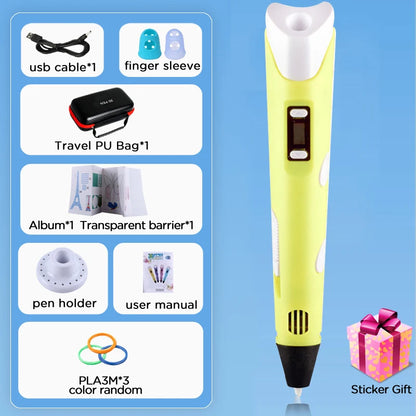 Kids 3D Printing Pen con Pantalla LCD y Stickers – Compatible con Filamento PLA, Seguro y Creativo, Regalo de Cumpleaños para Niños y Niñas