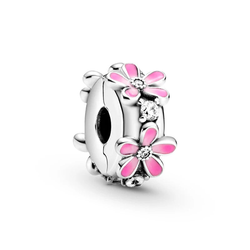 Charm Plata 925 Flores Rosadas | Cerezo y Margarita Brillante Compatible Pandora