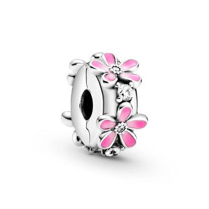 Charm Plata 925 Flores Rosadas | Cerezo y Margarita Brillante Compatible Pandora