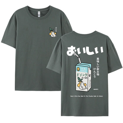 Camiseta Oversized Gato Japonés | Hombre y Mujer | Manga Corta Casual Streetwear Algodón Harajuku