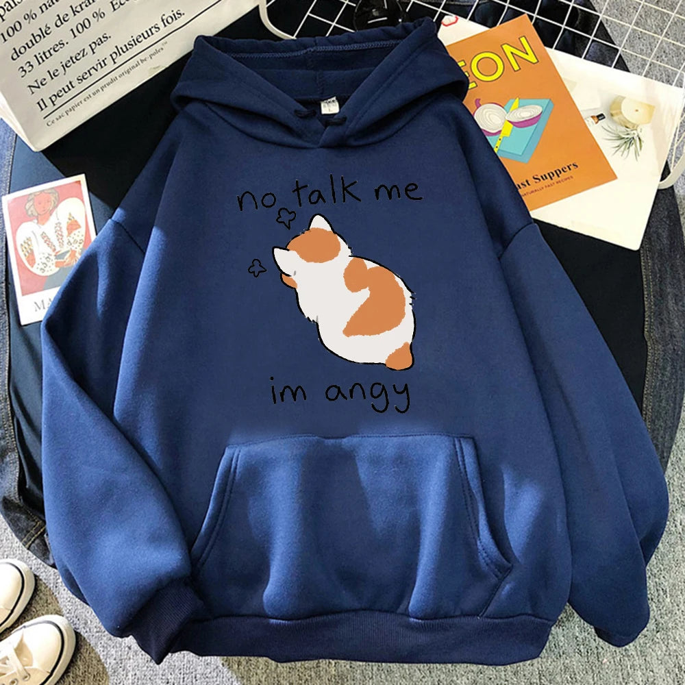 Hoodie Oversize Mujer Algodón | Sudadera Gato Enojado Hip Hop Streetwear Casual