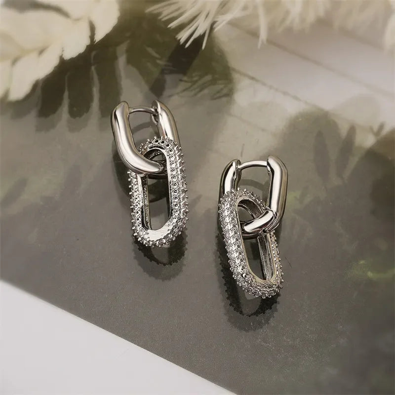 Shiny Rhinestone Geometric Earrings | Ladies' Light Luxury Elliptical Double Ring | Exquisite Party Accessories