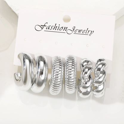 Set de 6 Aretes Aros Dorados Chunky para Mujer - Diseño Minimalista Elegante Estilo Europeo y Americano