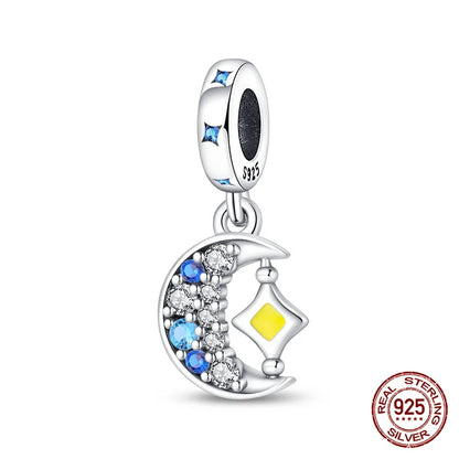Charm luna y estrellas luminoso plata 925 – Abalorio brillante para pulsera tipo Pandora mujer