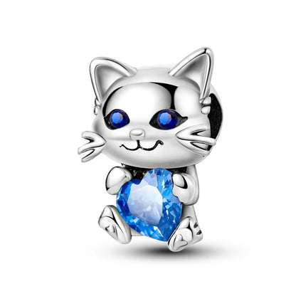 Charm Mascotas y Animales en Plata 925 – Gatito, Perrito y Oveja con Circonitas de Colores | Compatible Pulsera Pandora