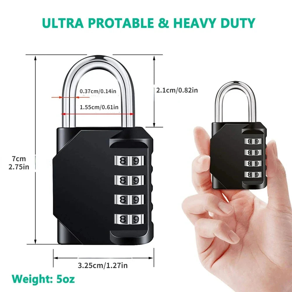 Candado de Combinación 4 Dígitos 🔒 Resettable Antirrobo, Impermeable y Resistente – Candado de Seguridad para Gimnasio, Taquillas, Puertas y Exterior