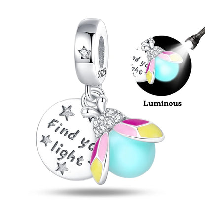100% 925 Sterling Silver Creative Blue Luminous Firefly Charms Pendants Fit Qikaola 925 Original Bracelets DIY Birthday Jewelry
