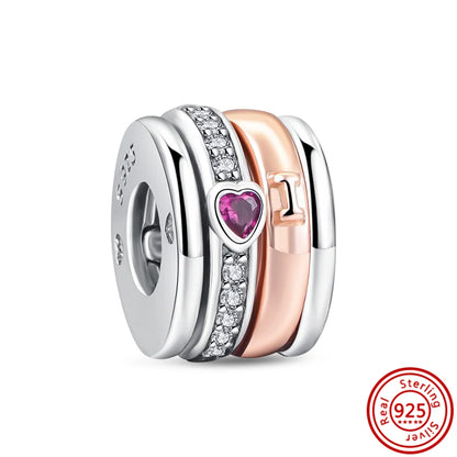 Charm Clip Plata 925 con Corazones, Corona y Concha | CZ Pavé Brillante | Compatible Pandora Original
