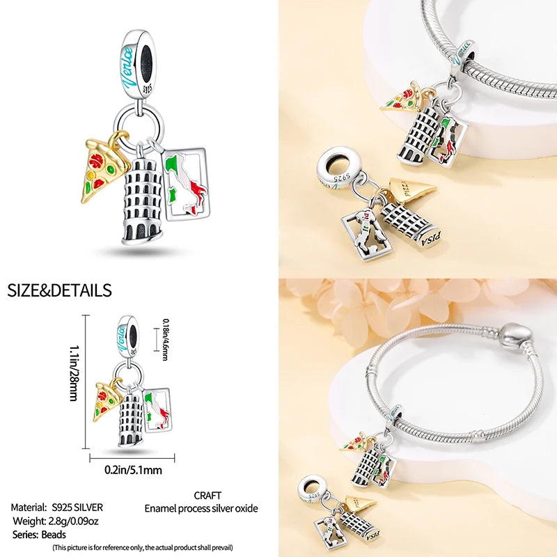 Charm Torre Eiffel plata 925 – Colgante de edificio emblemático para pulsera tipo Pandora mujer