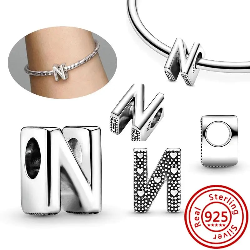 Charm Letras A–Z Plata 925 | Alfabeto Completo | Compatible Pandora Pulseras DIY