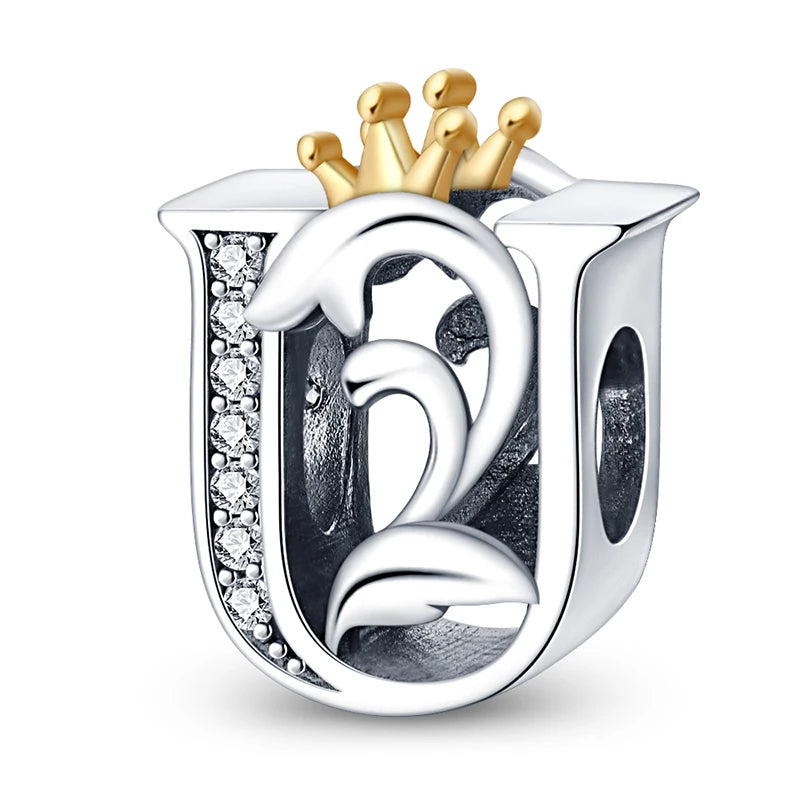 Charm letras alfabeto inglés de plata 925 – Colgante inicial A-Z para pulsera tipo Pandora, joyería DIY personalizada