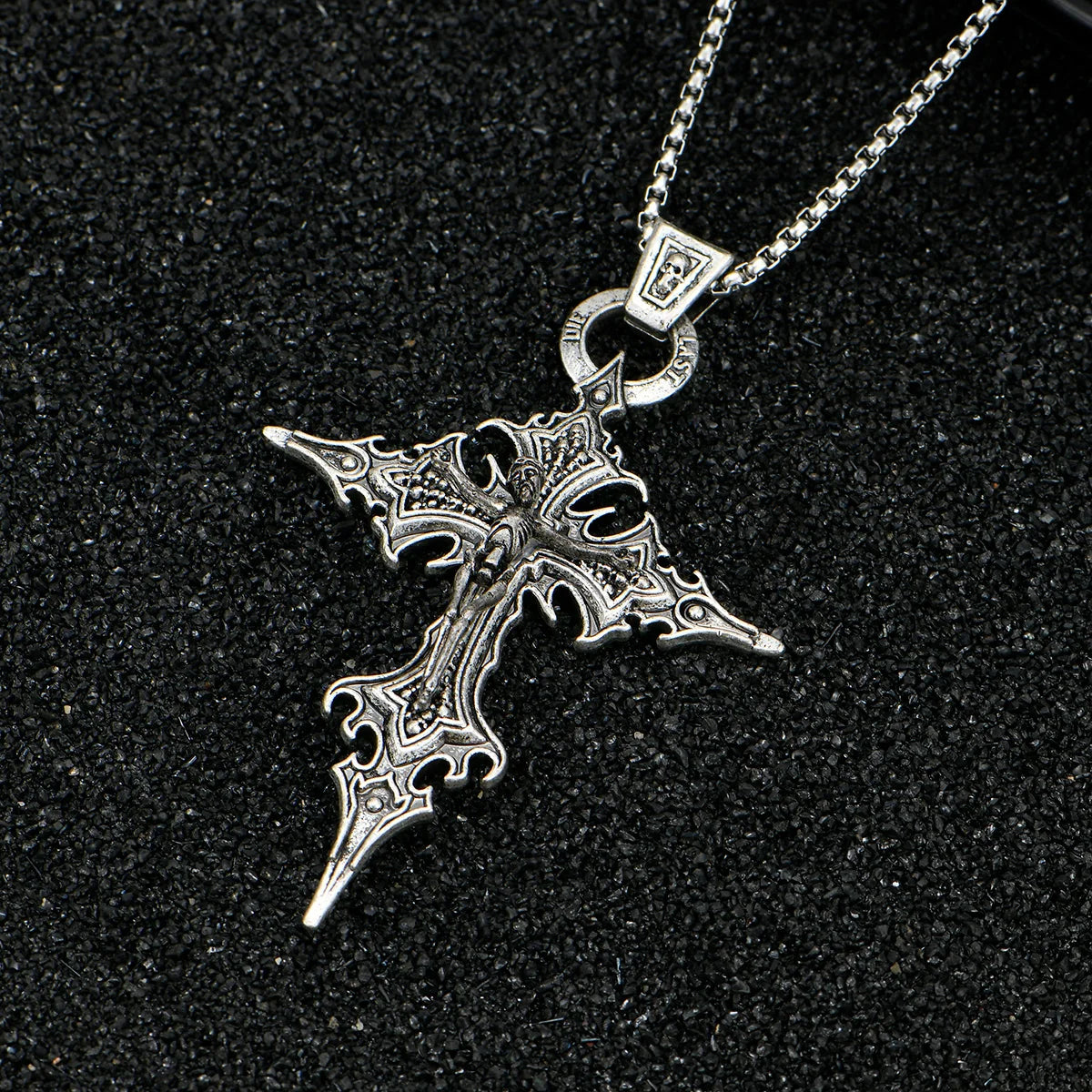 Collar Gótico Retro con Cruz de Clavos y Calavera – Colgante Personalizado de Moda para Halloween y Uso Diario