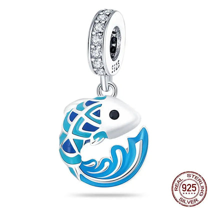 Charm camaleón y luciérnaga en plata 925 – Dije animal brillante, compatible Pandora, pulsera y collar mujer