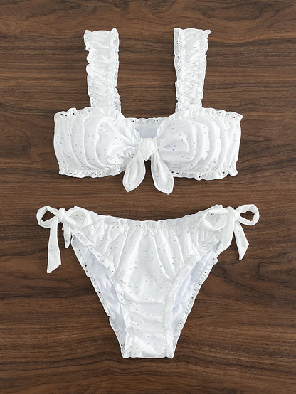 Bikini Mujer 2025 | Knot Front Tie Lateral Blanco Playa y Piscina