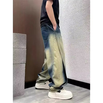 Jeans Anchos Hombre Vintage | Pantalón Denim Azul Oversize Recto Streetwear Otoño