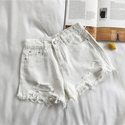 Shorts Vaqueros Mujer Cintura Alta | Denim Azul Coreano con Flecos y Detalles Y2K